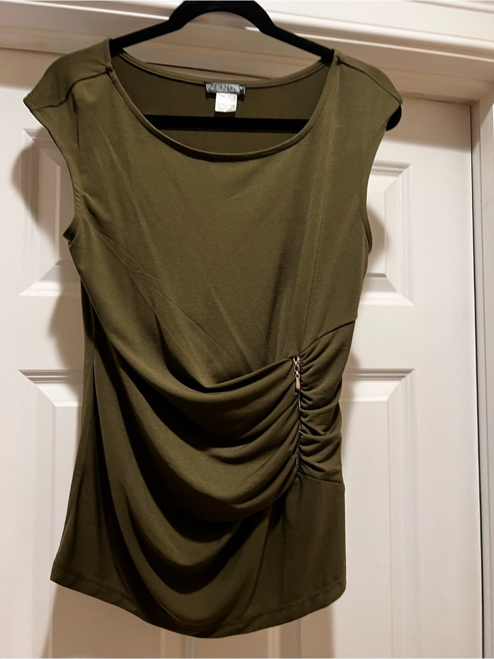 Venus Olive Green Ruched Side Drape Top